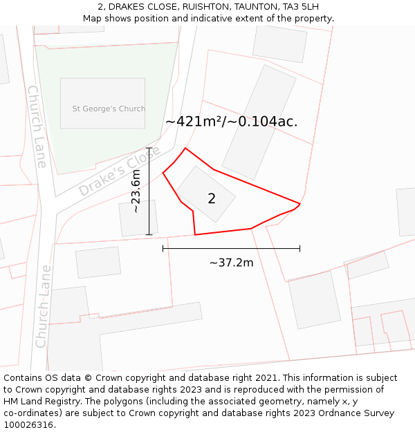 2, DRAKES CLOSE, RUISHTON, TAUNTON, TA3 5LH: Plot and title map