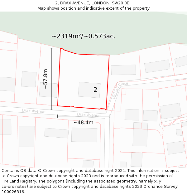 2, DRAX AVENUE, LONDON, SW20 0EH: Plot and title map