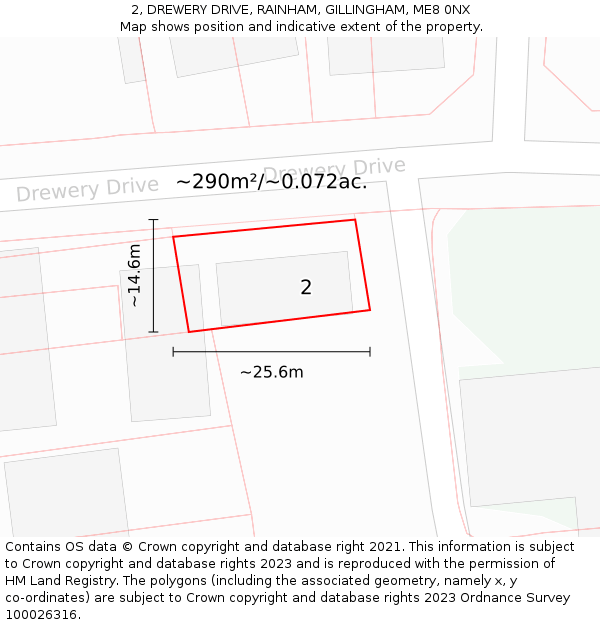 2, DREWERY DRIVE, RAINHAM, GILLINGHAM, ME8 0NX: Plot and title map