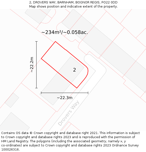 2, DROVERS WAY, BARNHAM, BOGNOR REGIS, PO22 0DD: Plot and title map