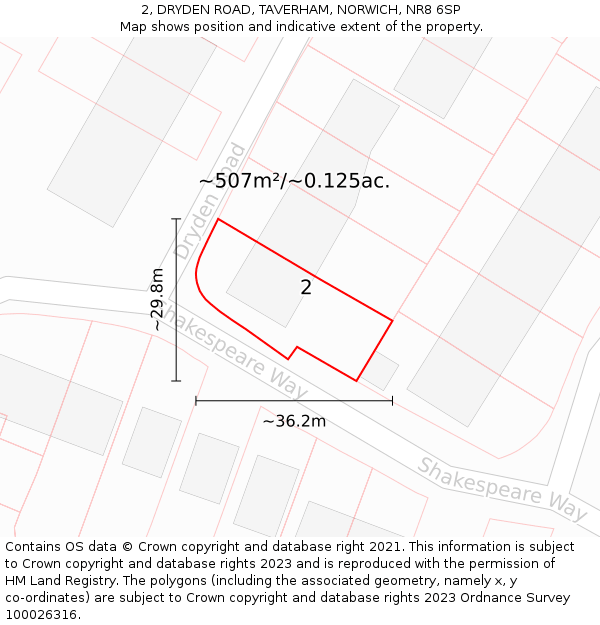 2, DRYDEN ROAD, TAVERHAM, NORWICH, NR8 6SP: Plot and title map