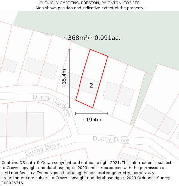 2, DUCHY GARDENS, PRESTON, PAIGNTON, TQ3 1EP: Plot and title map