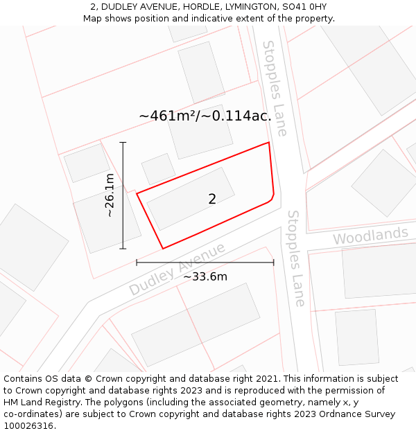 2, DUDLEY AVENUE, HORDLE, LYMINGTON, SO41 0HY: Plot and title map