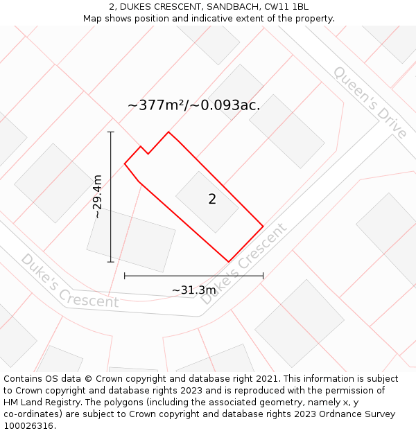2, DUKES CRESCENT, SANDBACH, CW11 1BL: Plot and title map