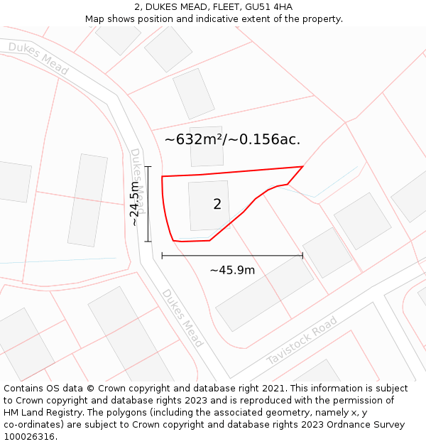 2, DUKES MEAD, FLEET, GU51 4HA: Plot and title map