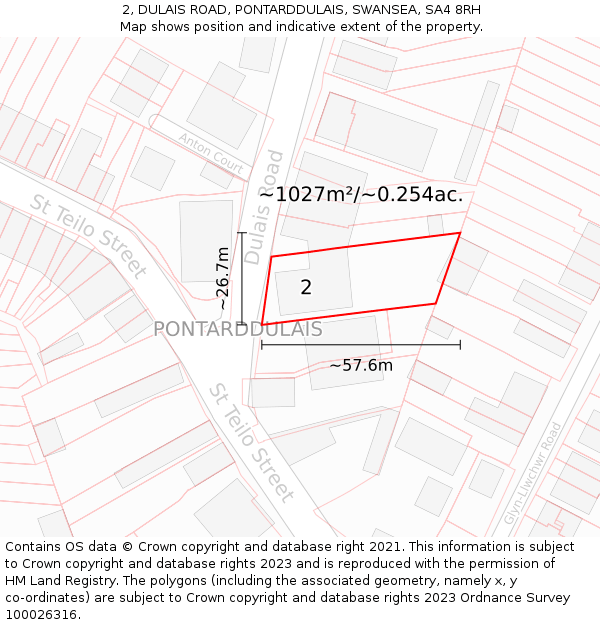 2, DULAIS ROAD, PONTARDDULAIS, SWANSEA, SA4 8RH: Plot and title map