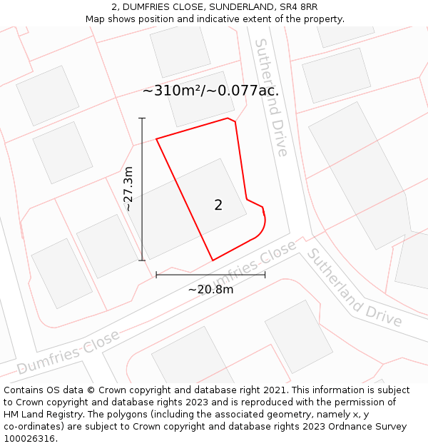 2, DUMFRIES CLOSE, SUNDERLAND, SR4 8RR: Plot and title map