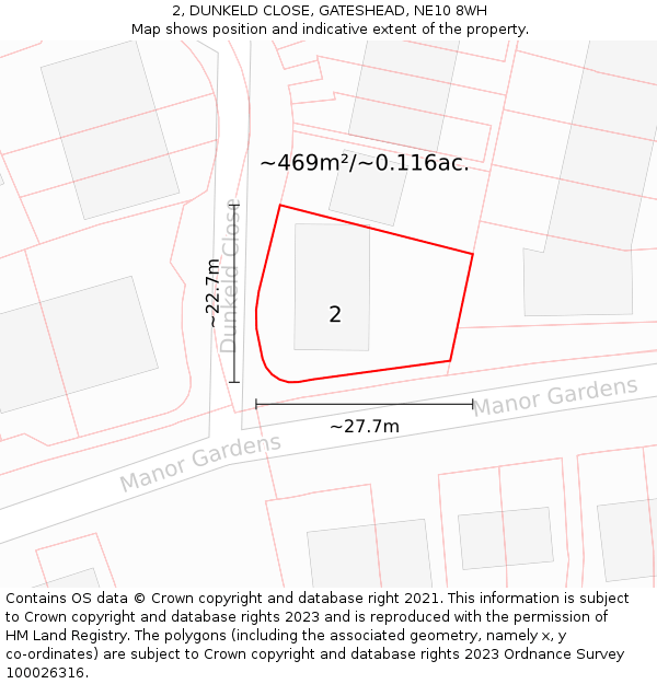 2, DUNKELD CLOSE, GATESHEAD, NE10 8WH: Plot and title map