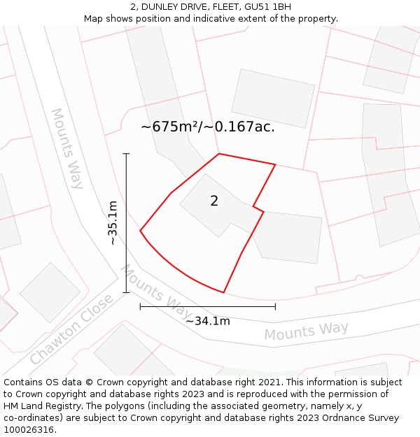 2, DUNLEY DRIVE, FLEET, GU51 1BH: Plot and title map