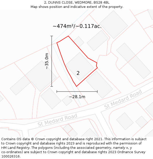 2, DUNNS CLOSE, WEDMORE, BS28 4BL: Plot and title map