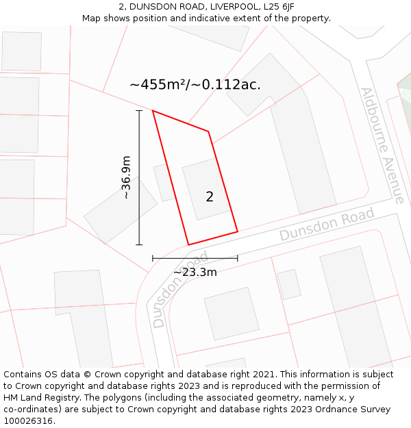 2, DUNSDON ROAD, LIVERPOOL, L25 6JF: Plot and title map