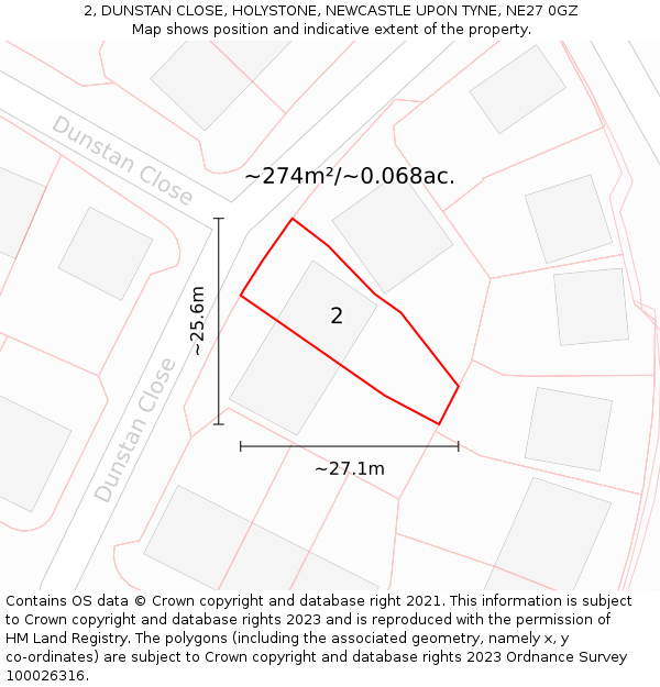 2, DUNSTAN CLOSE, HOLYSTONE, NEWCASTLE UPON TYNE, NE27 0GZ: Plot and title map