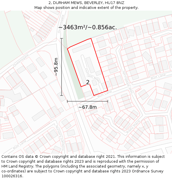 2, DURHAM MEWS, BEVERLEY, HU17 8NZ: Plot and title map