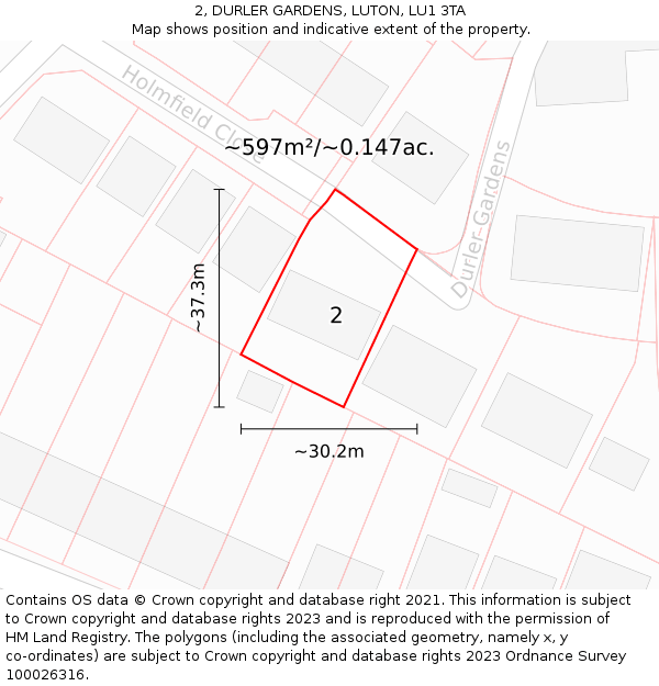 2, DURLER GARDENS, LUTON, LU1 3TA: Plot and title map