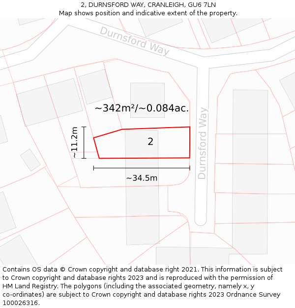 2, DURNSFORD WAY, CRANLEIGH, GU6 7LN: Plot and title map