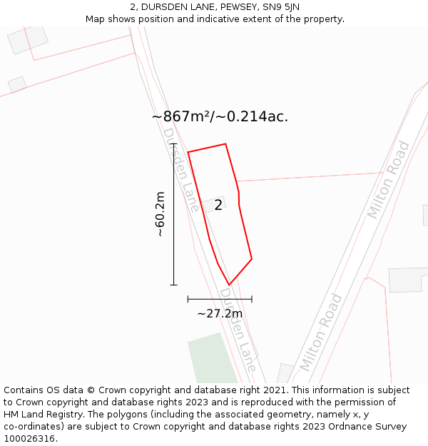 2, DURSDEN LANE, PEWSEY, SN9 5JN: Plot and title map