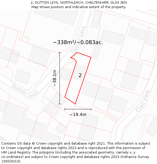 2, DUTTON LEYS, NORTHLEACH, CHELTENHAM, GL54 3EN: Plot and title map