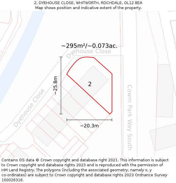 2, DYEHOUSE CLOSE, WHITWORTH, ROCHDALE, OL12 8EA: Plot and title map