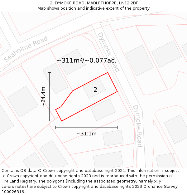 2, DYMOKE ROAD, MABLETHORPE, LN12 2BF: Plot and title map