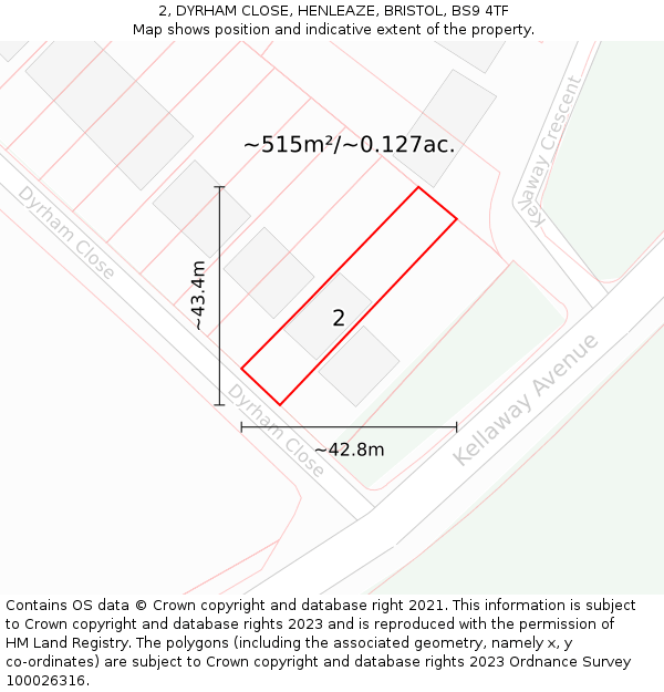 2, DYRHAM CLOSE, HENLEAZE, BRISTOL, BS9 4TF: Plot and title map