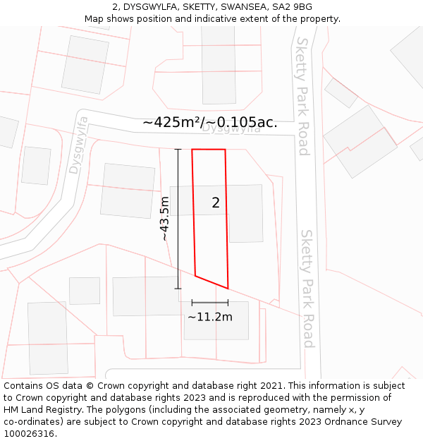 2, DYSGWYLFA, SKETTY, SWANSEA, SA2 9BG: Plot and title map