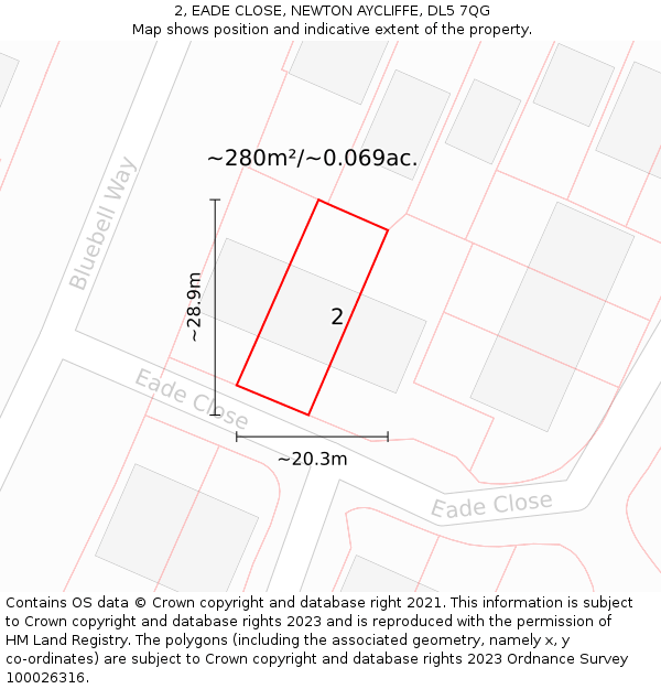 2, EADE CLOSE, NEWTON AYCLIFFE, DL5 7QG: Plot and title map