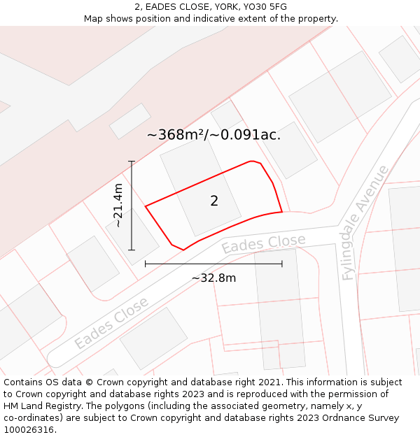 2, EADES CLOSE, YORK, YO30 5FG: Plot and title map