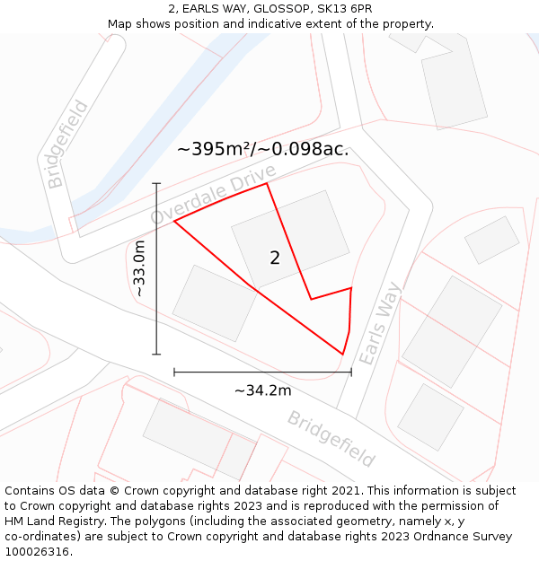 2, EARLS WAY, GLOSSOP, SK13 6PR: Plot and title map