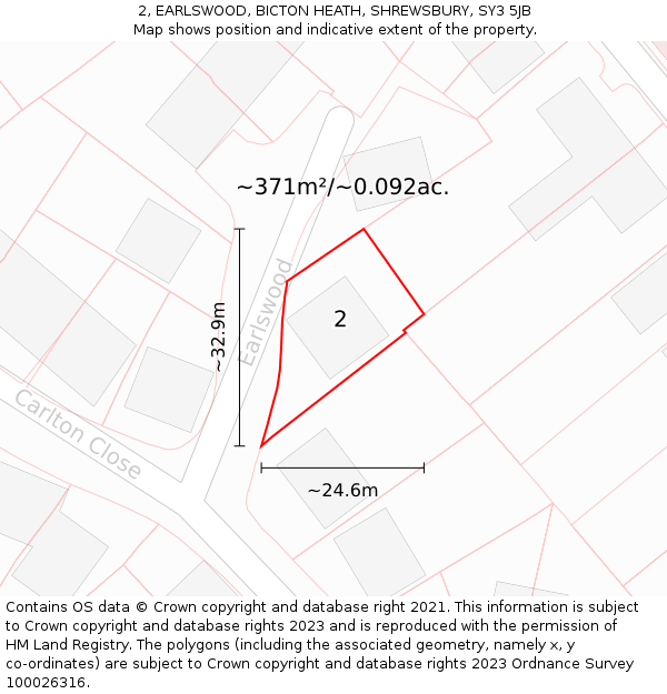 2, EARLSWOOD, BICTON HEATH, SHREWSBURY, SY3 5JB: Plot and title map