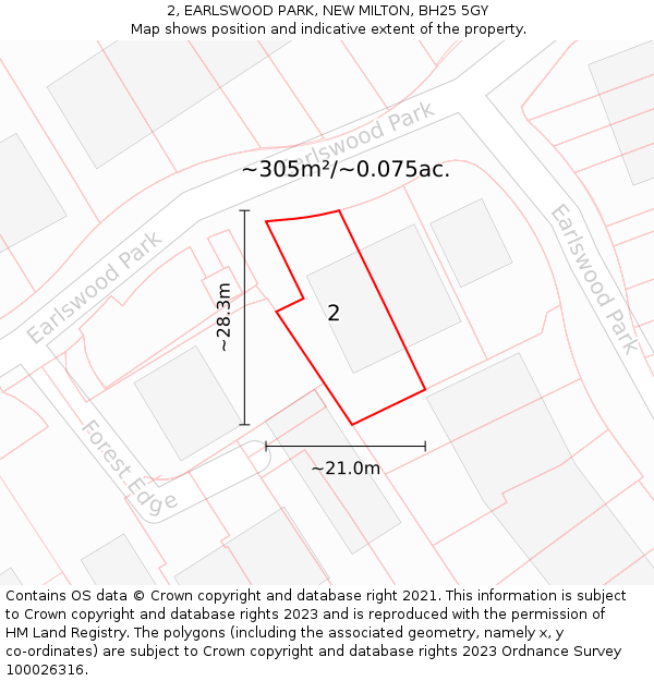 2, EARLSWOOD PARK, NEW MILTON, BH25 5GY: Plot and title map