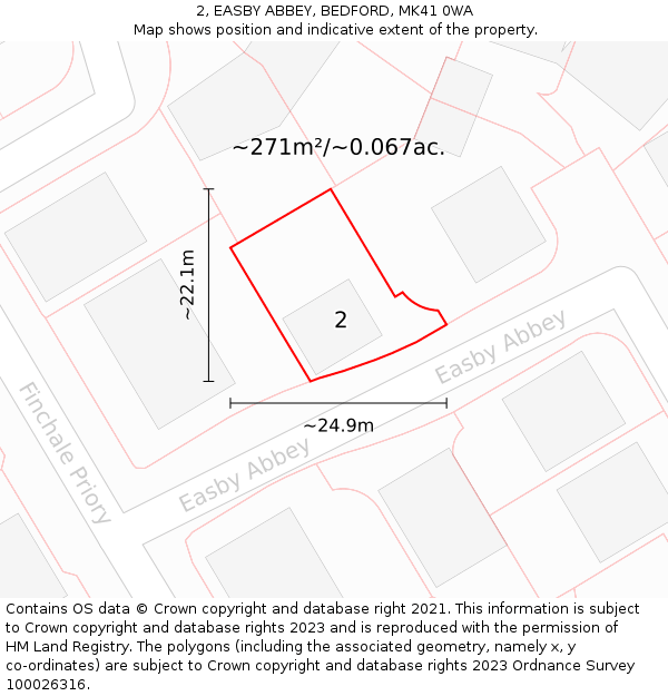2, EASBY ABBEY, BEDFORD, MK41 0WA: Plot and title map