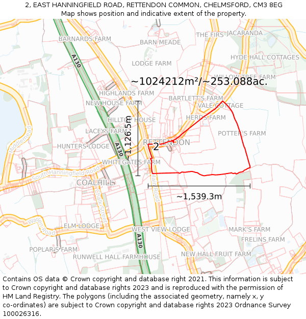 2, EAST HANNINGFIELD ROAD, RETTENDON COMMON, CHELMSFORD, CM3 8EG: Plot and title map