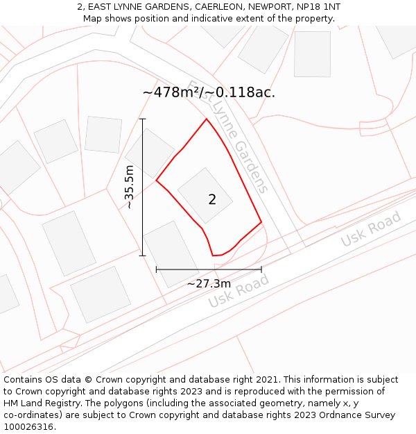 2, EAST LYNNE GARDENS, CAERLEON, NEWPORT, NP18 1NT: Plot and title map