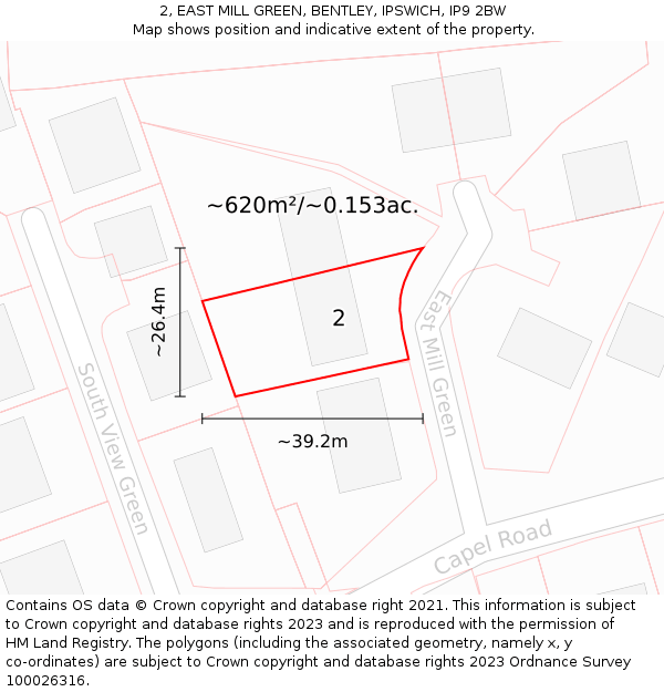 2, EAST MILL GREEN, BENTLEY, IPSWICH, IP9 2BW: Plot and title map