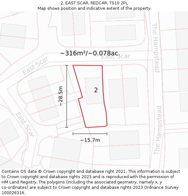 2, EAST SCAR, REDCAR, TS10 2PL: Plot and title map