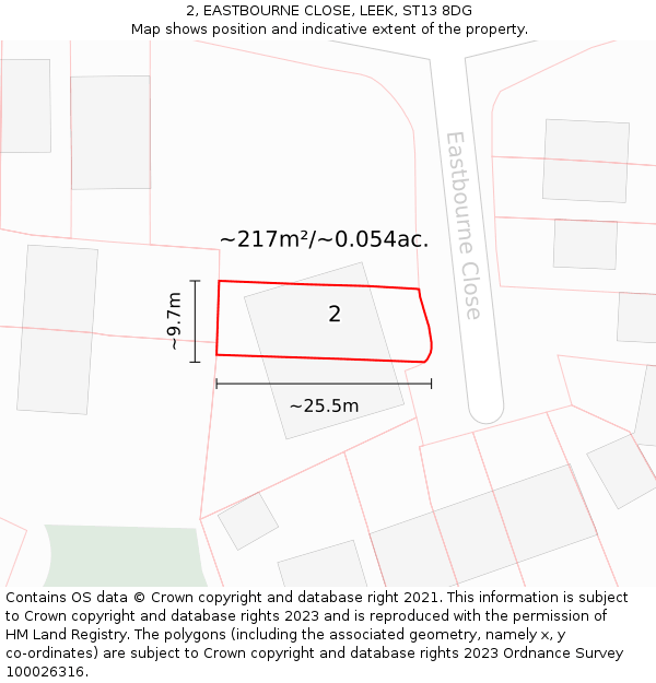 2, EASTBOURNE CLOSE, LEEK, ST13 8DG: Plot and title map