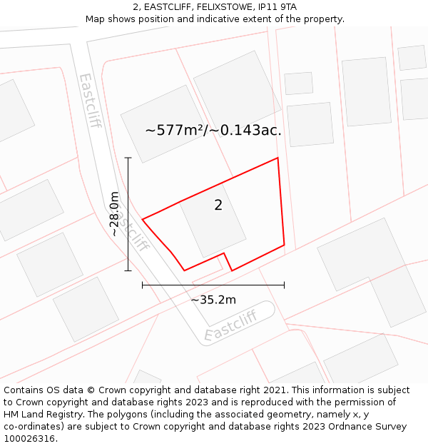 2, EASTCLIFF, FELIXSTOWE, IP11 9TA: Plot and title map