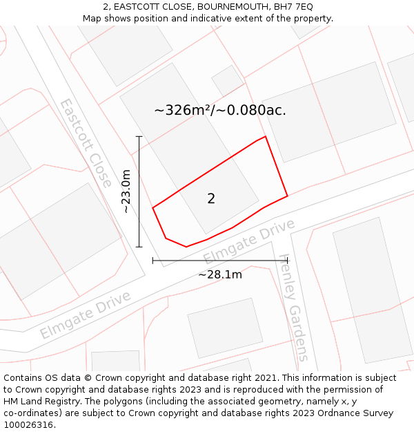 2, EASTCOTT CLOSE, BOURNEMOUTH, BH7 7EQ: Plot and title map