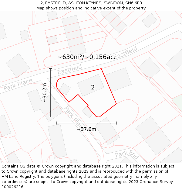 2, EASTFIELD, ASHTON KEYNES, SWINDON, SN6 6PR: Plot and title map