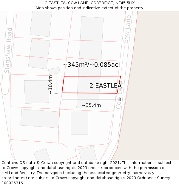 2 EASTLEA, COW LANE, CORBRIDGE, NE45 5HX: Plot and title map