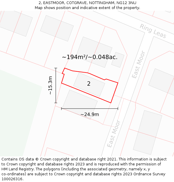 2, EASTMOOR, COTGRAVE, NOTTINGHAM, NG12 3NU: Plot and title map