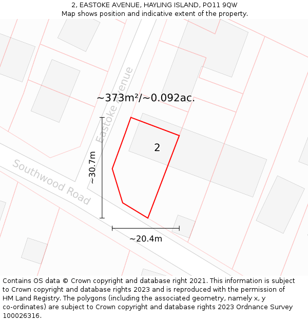 2, EASTOKE AVENUE, HAYLING ISLAND, PO11 9QW: Plot and title map