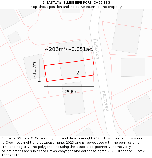 2, EASTWAY, ELLESMERE PORT, CH66 1SG: Plot and title map