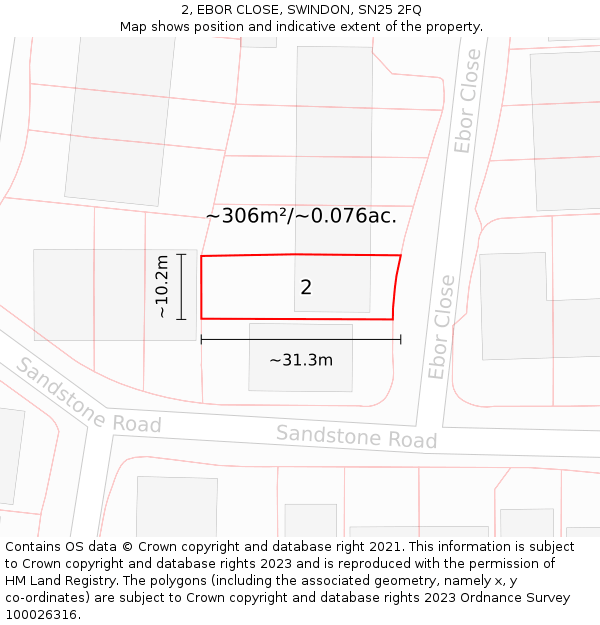 2, EBOR CLOSE, SWINDON, SN25 2FQ: Plot and title map