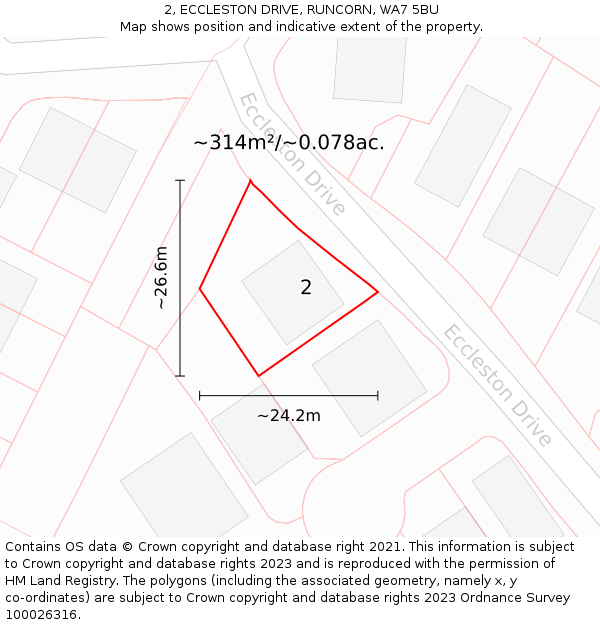 2, ECCLESTON DRIVE, RUNCORN, WA7 5BU: Plot and title map