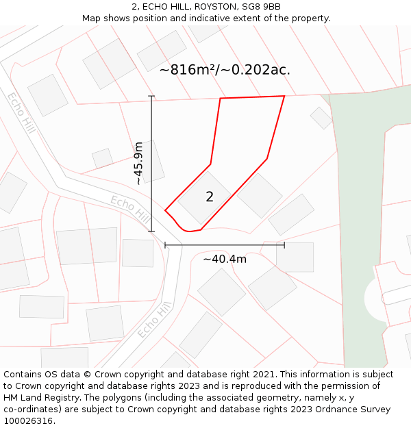 2, ECHO HILL, ROYSTON, SG8 9BB: Plot and title map