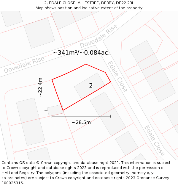 2, EDALE CLOSE, ALLESTREE, DERBY, DE22 2RL: Plot and title map