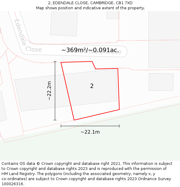 2, EDENDALE CLOSE, CAMBRIDGE, CB1 7XD: Plot and title map