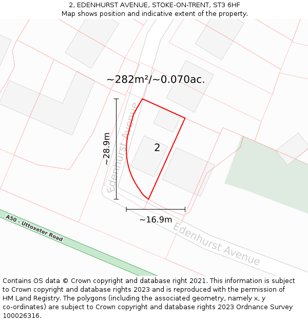 2, EDENHURST AVENUE, STOKE-ON-TRENT, ST3 6HF: Plot and title map