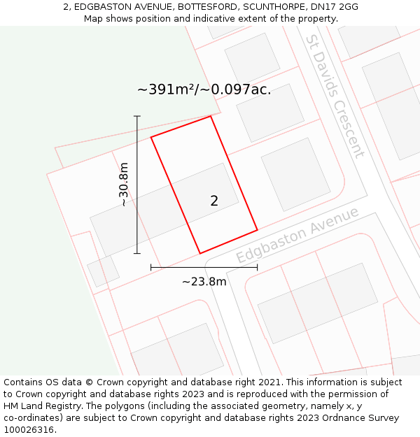 2, EDGBASTON AVENUE, BOTTESFORD, SCUNTHORPE, DN17 2GG: Plot and title map